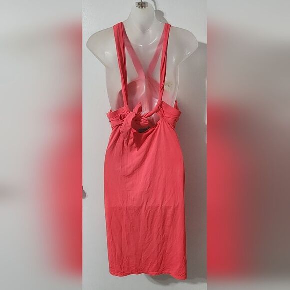 Athleta Bright Coral Knee Length Dress size LT - Picture 2 of 6